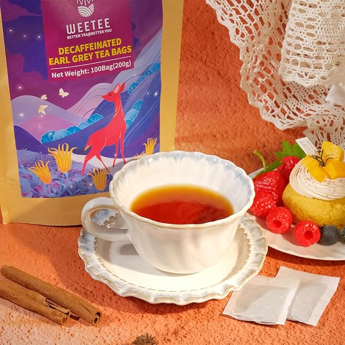WT WEETEE Decaf Earl Grey Tea Bags, 100 Count CO2-Decaffeinated Black Tea Flavored with Bergamot