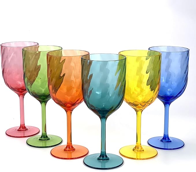 Yalin Set of 6 Unbreakable 12 oz Acrylic Plastic Wine and Water Tumbler Stackable Goblets.