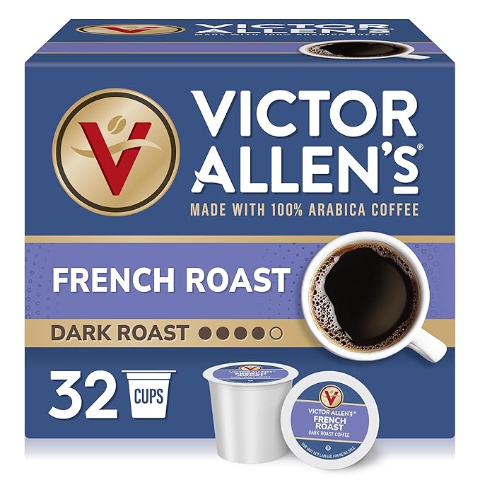 Victor Allen's Coffee French Roast, Dark Roast, 32 Count, Single Serve Coffee Pods for Keurig K-Cup