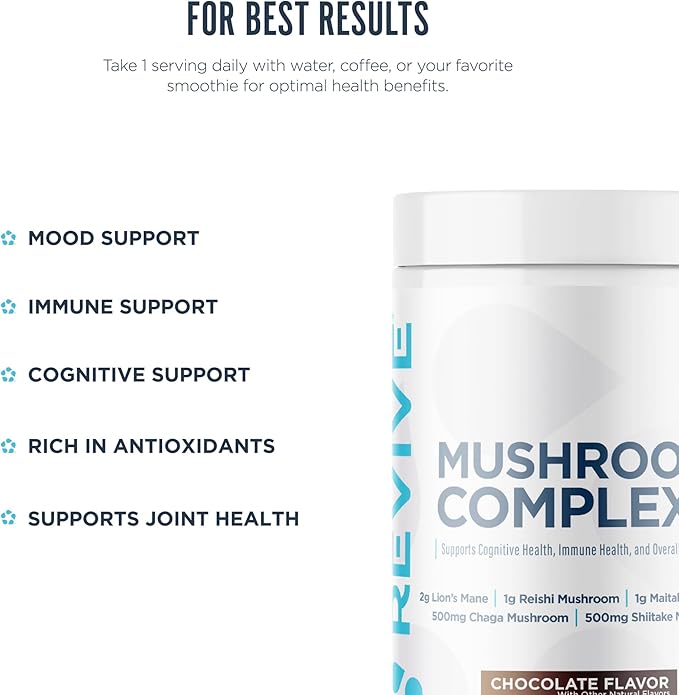 Revive MD Mushroom Powder, Chocolate - Mushroom Supplement Supports Focus, Cognitive, Immune &
