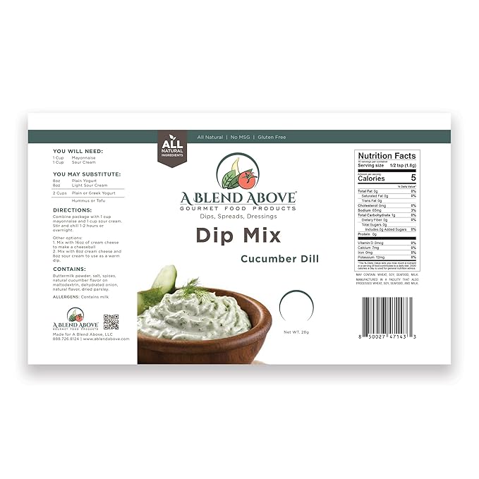 A Blend Above Cucumber Dill Dip Mix, 1oz, (3 Pack), Gluten-Free, No MSG, All Natural, No