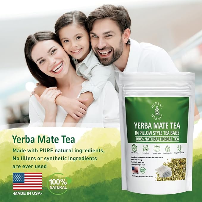 Herbal Hermit Yerba Mate herbal-teas with 50 tea bags Natural Yerba Matte Rich in Chlorophyll, Made
