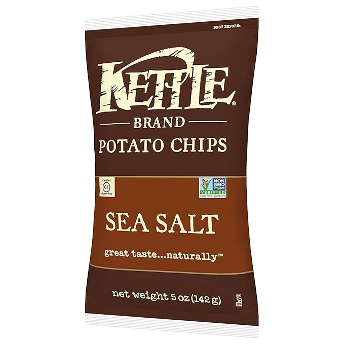 Kettle Brand Potato Chips, Sea Salt, 5 Ounce (Pack of 8)