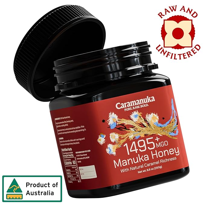 Caramanuka Manuka Honey MGO 1495+ / 100% Raw, Pure, Unfiltered & Unpasteurized, 3rd Party Tested