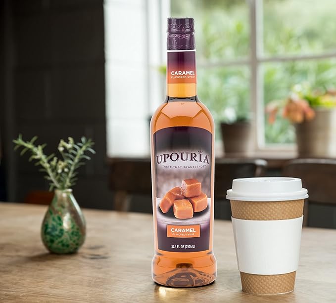 Upouria Caramel Coffee Syrup Flavoring, 100% Vegan, Gluten-Free, Kosher, 750ml bottle (Pack of 2)
