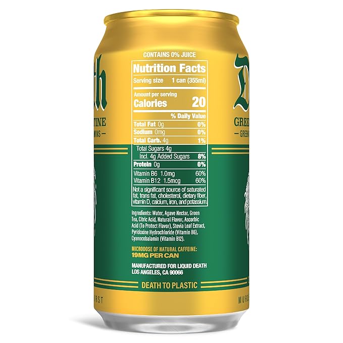 Liquid Death, Green Guillotine Iced Tea, 12-Pack (12 oz Cans), Green Tea, Low Calorie, No