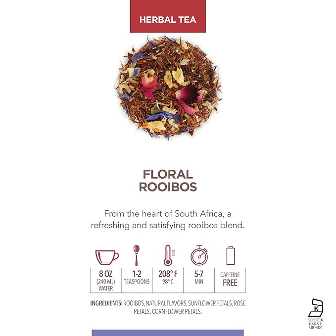 Teabloom Herbal Tea, Floral Rooibos Loose Leaf Tea, Rooibos Blend with Floral Flavors and Scent