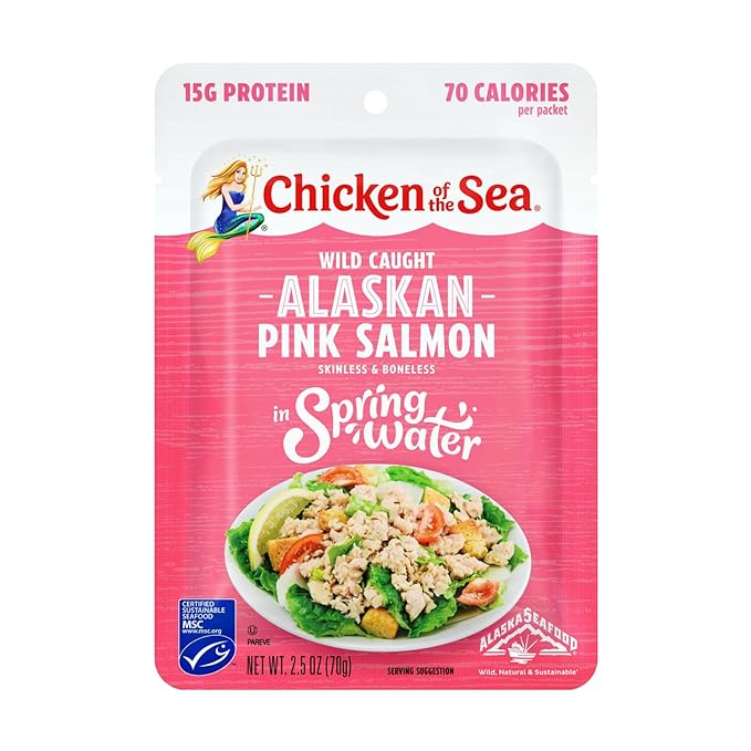 Chicken of the Sea Alaskan Pink Salmon in Spring Water, 2.5 Ounce Packets (Box of 12), Wild Caught