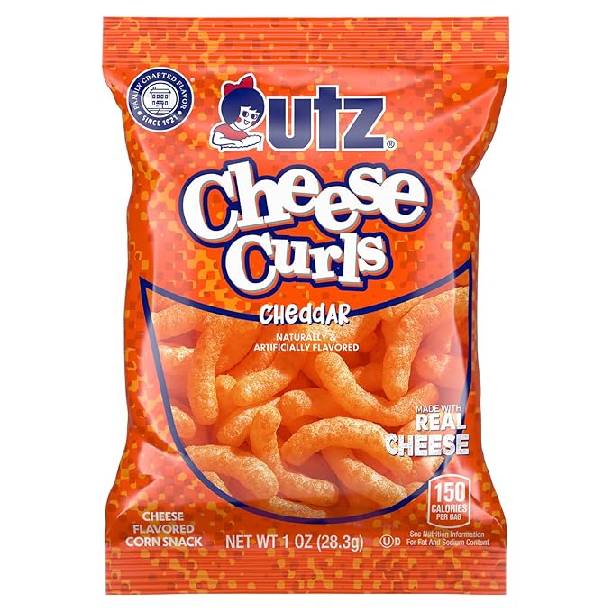 Utz Cheese Curls, Baked Cheddar ??1 oz. Bags (60 Count) ??Made with Real Cheese, Crunchy Individual