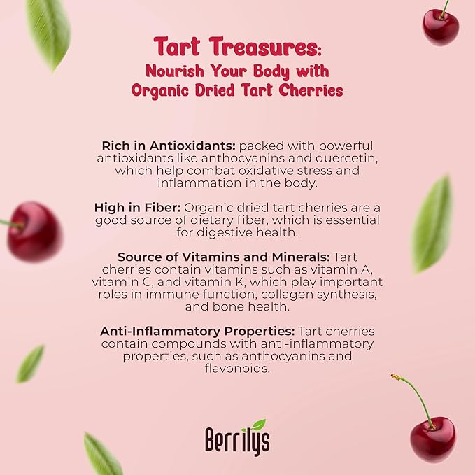 Berrilys Organic Unsweetened Dried Tart Cherries 1 lb, (16 oz) - No Sugar Added, Perfect for