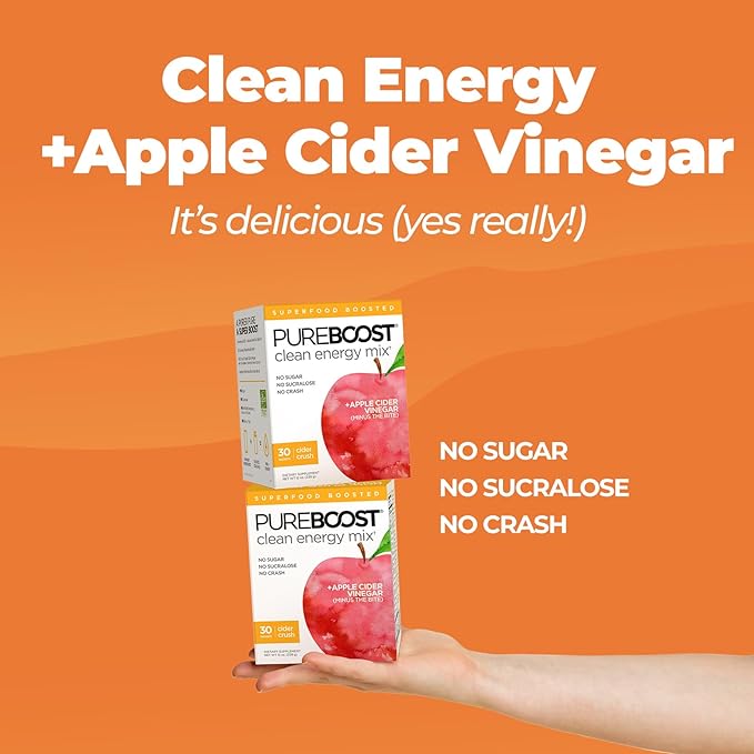 Pureboost Superfoods Clean Energy Booster with Apple Cider Vinegar. Refreshing Energy Drink Mix