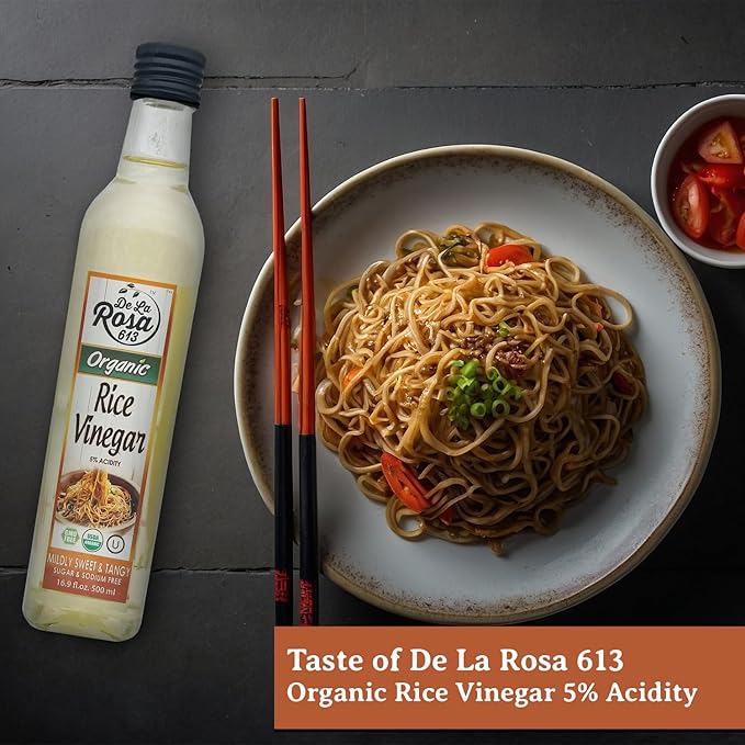 De La Rosa Organic Rice Vinegar 5% Acidity, Kosher, Great for Cooking, Sushi, Salad and more | 16.9