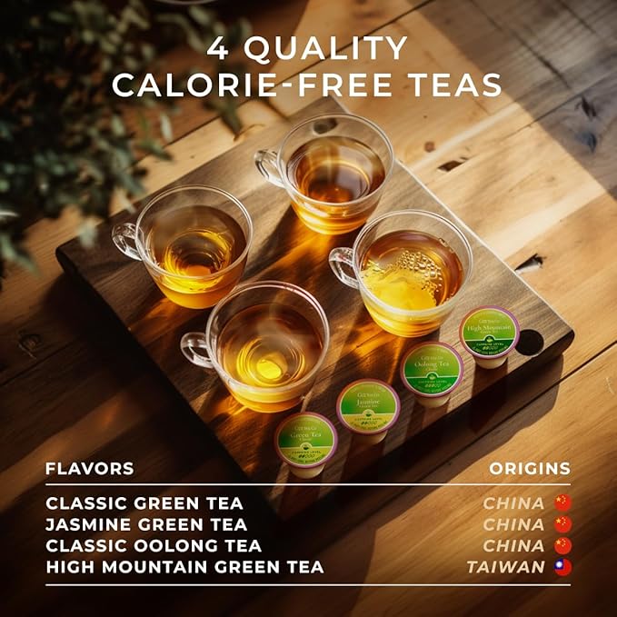 Gya Tea Co Green Tea Gift Set (16 ct) - Assorted Tea Pod Variety Pack with High Mountain, Jasmine