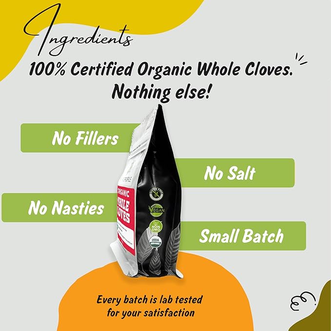 Spice Profile USDA Organic Whole Cloves, Lab Tested, Resealable 3.5 oz Pouch, Laung, Clavos de Olor