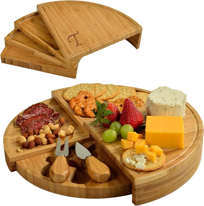 Picnic at Ascot Patented Personalized Monogrammed Engraved Bamboo Cheese/Charcuterie Board with