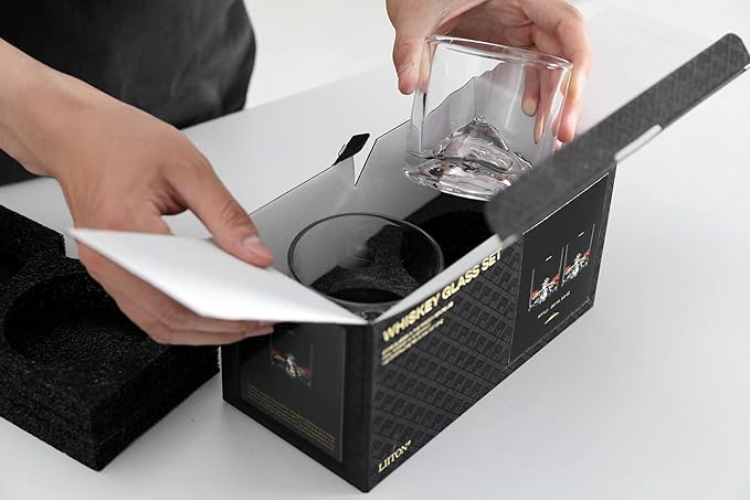 Mount Fuji Heavy Crystal Whiskey Glasses Gift Set of 2, Thick Freezable Bourbon Glass 1lb Each