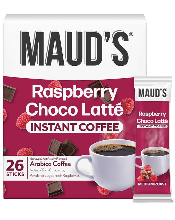 Maud's Raspberry Chocolate Flavored Instant Coffee, 26 ct, 100% Arabica Coffee, Medium Roast