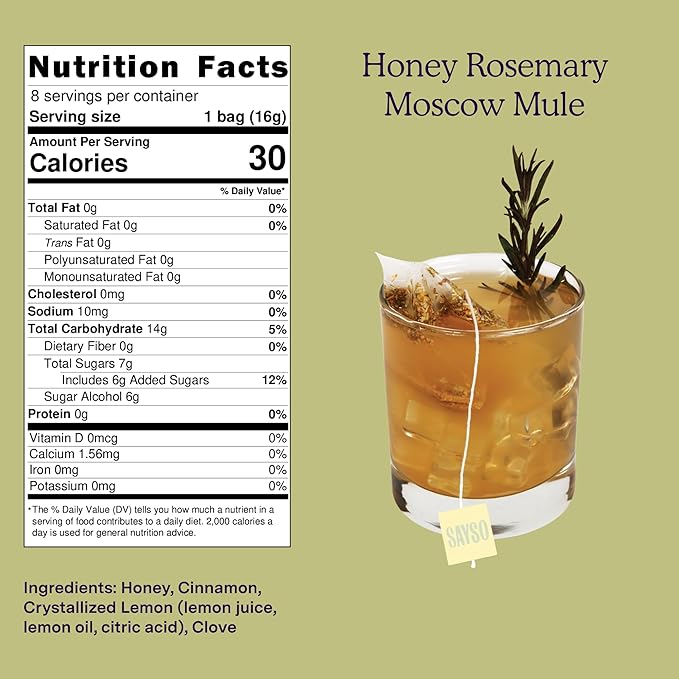 SAYSO Honey Rosemary Moscow Mule | The Original Craft Cocktail Tea Bag Mixer (Steep in Vodka & Cold