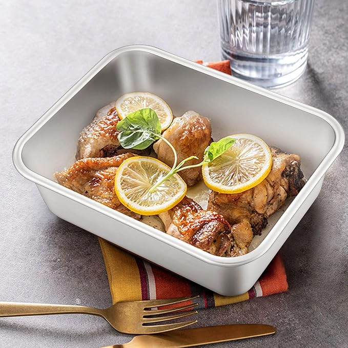 Deep Lasagna Pan Set of 2, E-far Stainless Steel Rectangular Roasting Baking Pans, 12.75 x 10 &