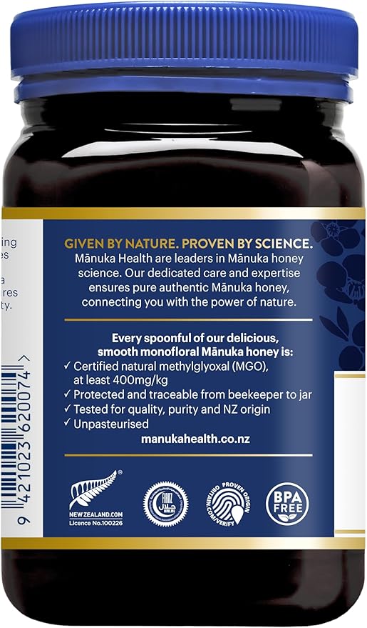 Manuka Health UMF 13+/MGO 400+ Manuka Honey (500g/17.6oz), Superfood, Authentic Raw Honey from New