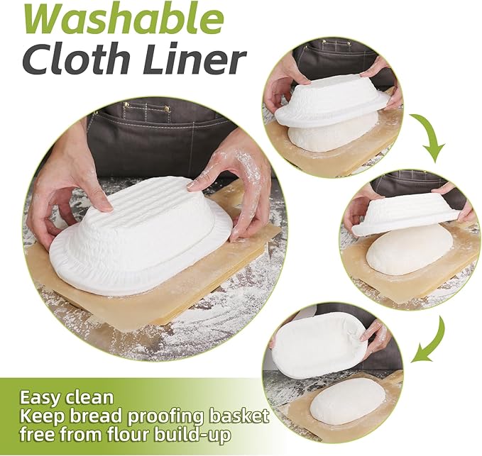 2x 11inch Oval Pulp Bread Proofing Basket Sourdough Banneton Brotform with Linen Liner Cloth Cover