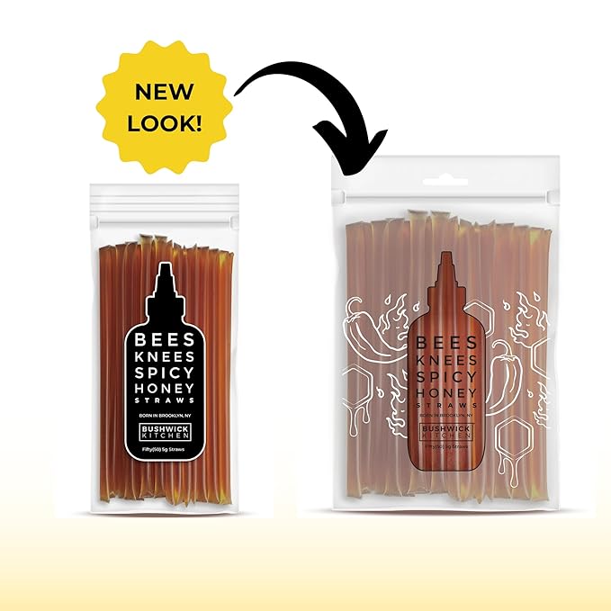 Bees Knees Spicy Raw Honey Sticks, 50 Count of Raw Honey Sticks for Tea, Made in the USA, Sweet