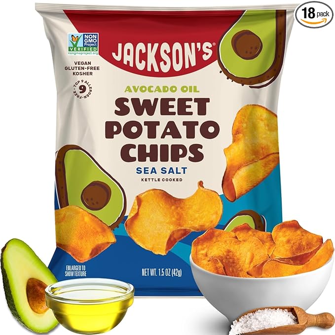 Jackson???Sweet Potato Kettle Chips with Sea Salt made with Premium Avocado Oil (1.5 Ounce, Pack of