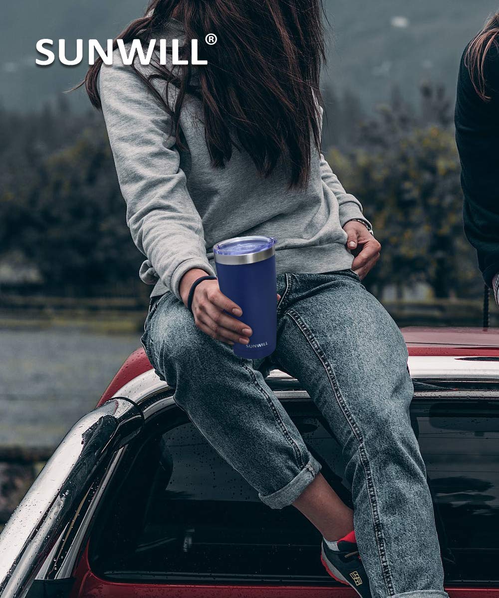 SUNWILL Travel Coffee Tumbler 20 oz, Insulated Mug with Lid, Stainless Steel Cup for Outdoor