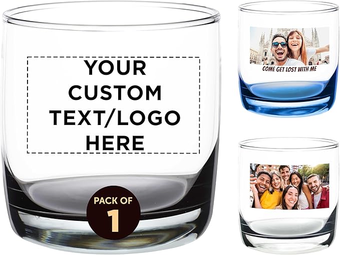 Custom Whiskey Glasses 10 oz Set of 1, Personalized text, logo and picture - Heavy Base Old