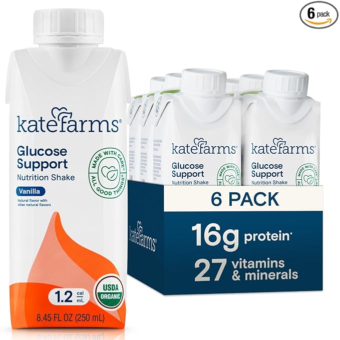 KATE FARMS Organic 1.2 Glucose Support Shake, Vanilla, 16g Protein, 27 Vitamins and Minerals, Meal
