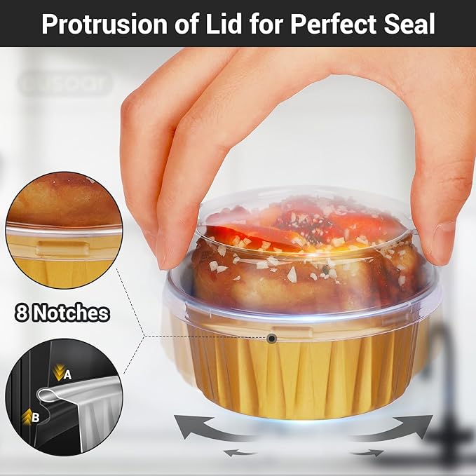 EUSOAR Disposable Ramekins, Gold 50pcs 5oz Mini Aluminium Foil Baking Cups with Lids Creme Brulee