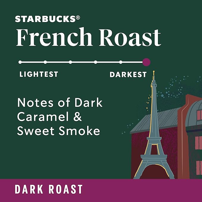 Starbucks Whole Bean Coffee, Dark Roast Coffee, French Roast, 100% Arabica, 6 bags (18 oz each)