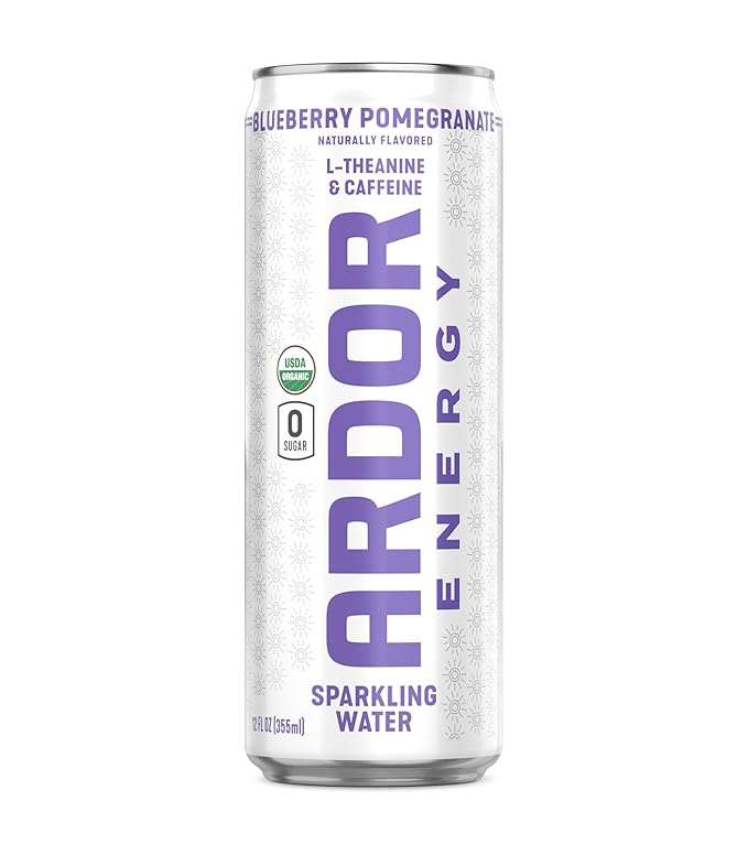 ARDOR ENERGY Sparkling Water with 100mg Natural Caffeine & 200mg L-Theanine from Organic Green Tea