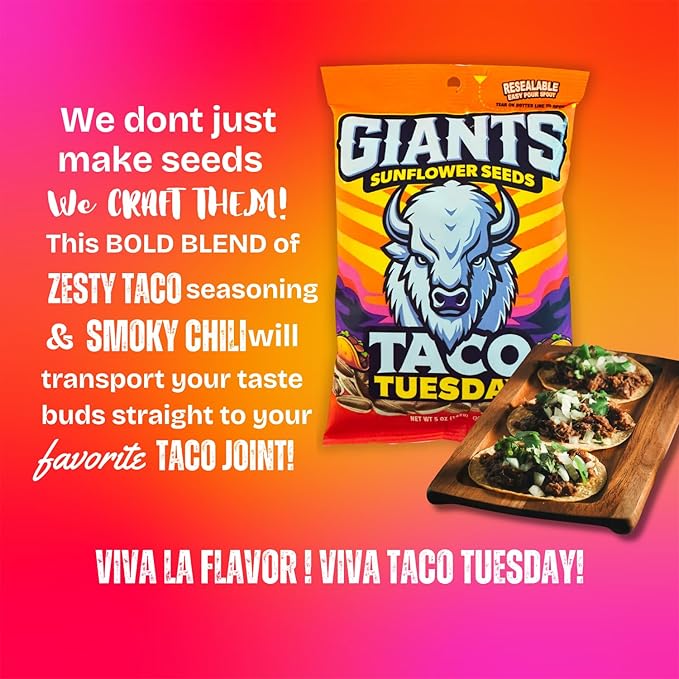GIANTS Taco Tuesday Sunflower Seeds - Sunflower Seeds to Eat, High Protein Snack, Zesty Taco