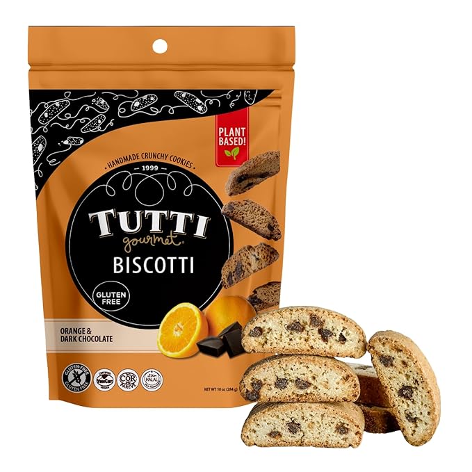 Tutti Gourmet Gluten Free Orange & Chocolate Biscotti, 9.9 oz (283g) Resealable Cookie Bag - Vegan