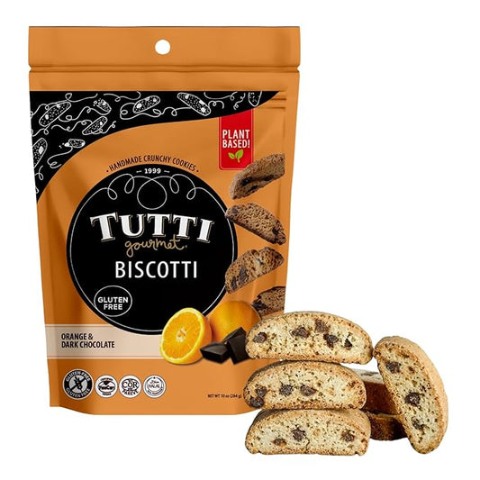 Tutti Gourmet Gluten Free Orange & Chocolate Biscotti, 9.9 oz (283g) Resealable Cookie Bag - Vegan