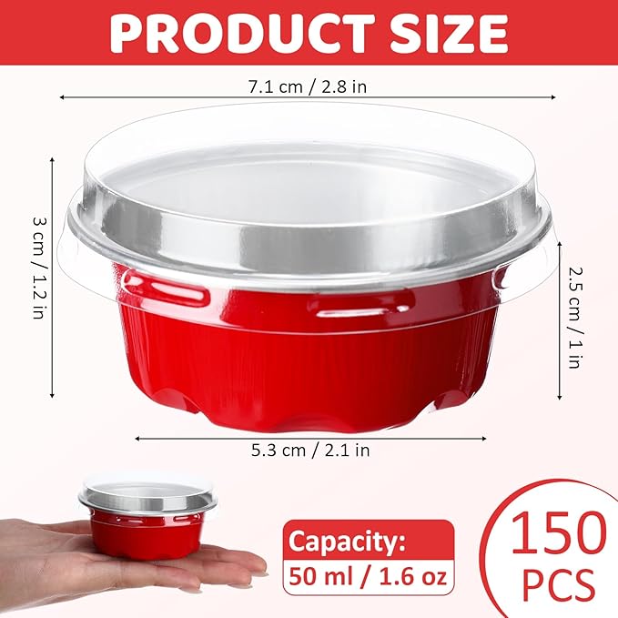 Eaasty 150 Pcs Baking Cups with Lids, 1.6 oz Muffin Cupcake Liners Aluminum Foil Mini Cake Pans
