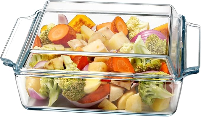 NUTRIUPS 8.5in x 8.5in Square Baking Dish Pans Glass Bakeware Glass Microwave Casserole Dish with