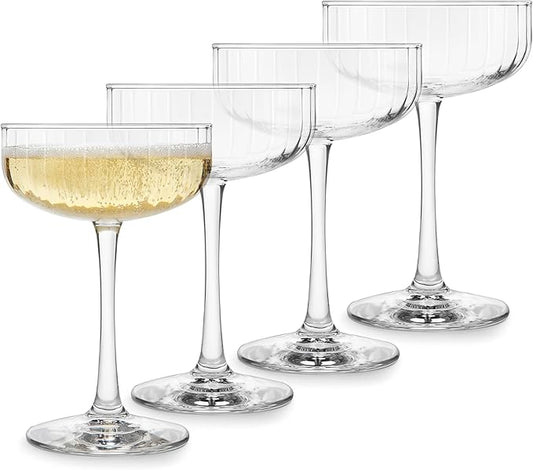Libbey Paneled Cocktail Coupe Glasses, 8.5 Oz Fine Ribbed Line Coupe Glasses Set of 4, Dishwasher