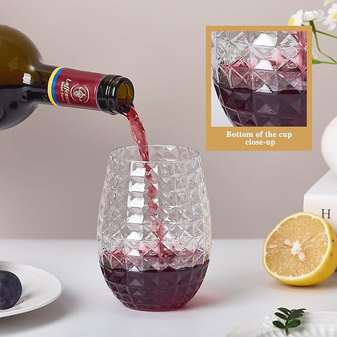 20 Pack Plastic Wine Glasses, 16Oz Disposable Wine Glasses Unbreakable Clear Plastic Cocktail