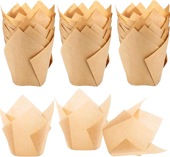 150pcs Tulip Cupcake Liners Natural Baking Cups Muffin Paper Liner Grease-Proof Wrappers for
