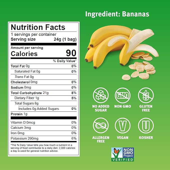 Crispy Green Natural Freeze-Dried Fruit, Banana Single-Serve, No Sugar Added, 0.85 Ounce (Pack of
