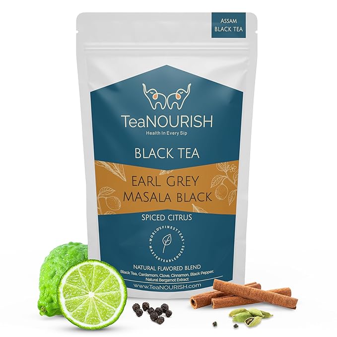TeaNOURISH Earl Grey Masala Black Tea | Spiced Citrus | Assam Loose Leaves | Blended with Indian