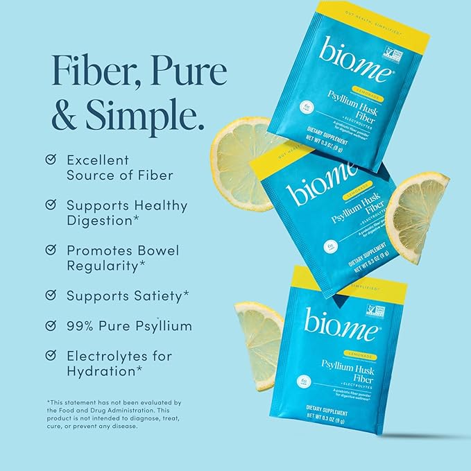Psyllium Husk Fiber Lemonade 20 Count Travel Packs (6g Per Packet) - Psyllium Husk Powder for