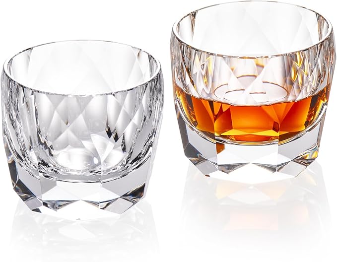 KAMMAK Crystal Whiskey Glasses Set of 2, 7.1oz Old Fashioned Glasses Stemless, Hand Blown White