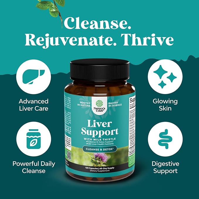 Liver Cleanse Detox & Repair 120 Capsules - Herbal Liver Support Milk Thistle Supplement