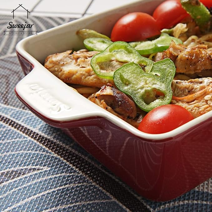 Sweejar Ceramic Baking Dish, Rectangular Small Baking Pan with Double Handles, 20 Oz for Cooking
