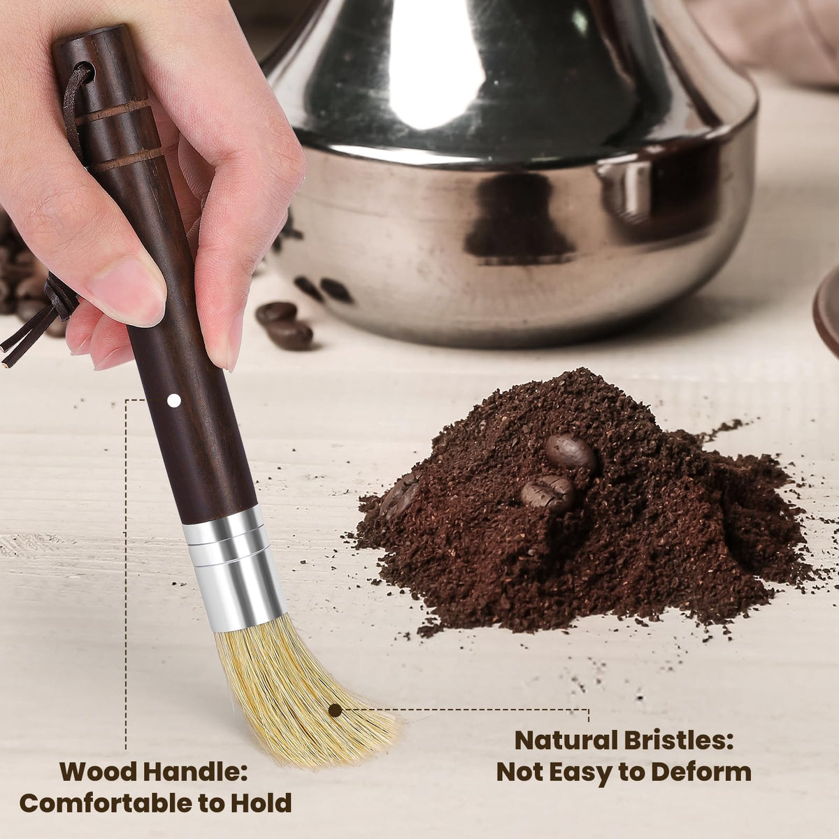 Coffee Grinder Cleaning Brush, Espresso Machine Brush Cleaner Tool with Wooden Handle and Natural