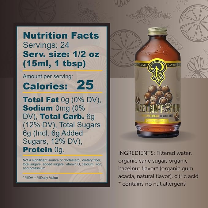 Portland Syrups Hazelnut Syrup – Flavoring for Coffee, Lattes, Cold Brew, Macchiatos, Cocktails