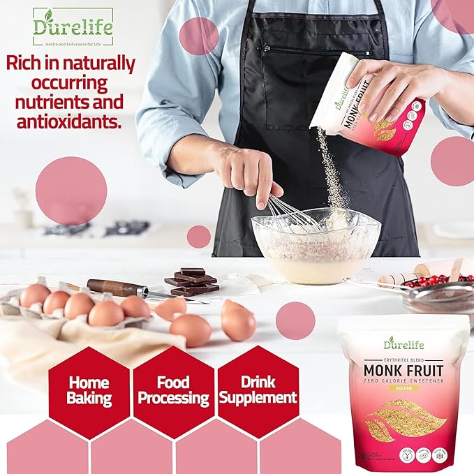 Durelife Golden Monk Fruit Sweetener, 1:1 Sugar Replacement, Keto Diet Friendly, Zero Calorie